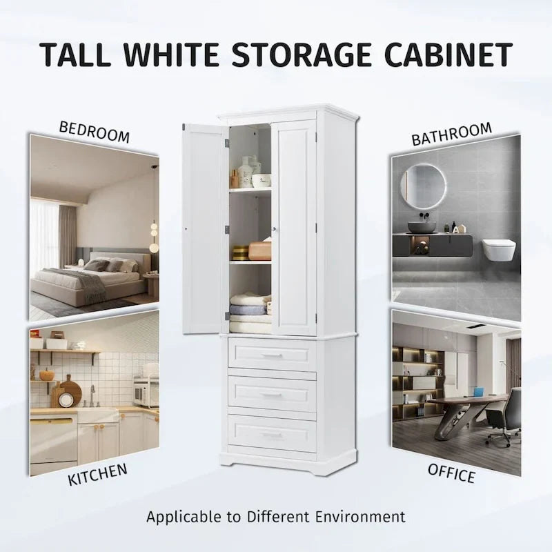 Colonne de salle de bain haute avec 3 tiroirs – Blanc