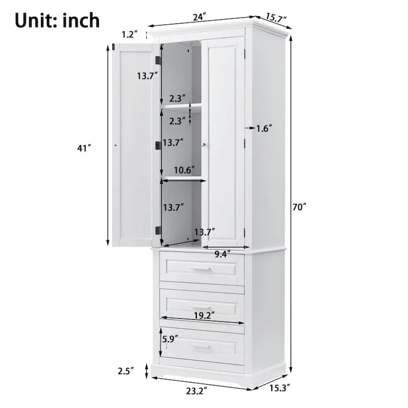 Colonne de salle de bain haute avec 3 tiroirs – Blanc