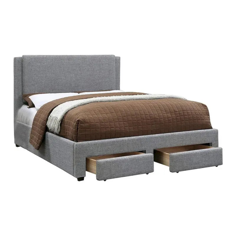 Lit King Size de rangement avec tête de lit à 2 tiroirs – Rembourrage en polyester gris