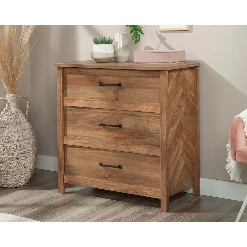 Commode à 3 tiroirs avec panneaux latéraux à chevrons