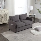 Causeuse 2 places en tissu chenille avec poches de rangement latérales