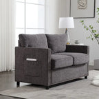 Causeuse 2 places en tissu chenille avec poches de rangement latérales