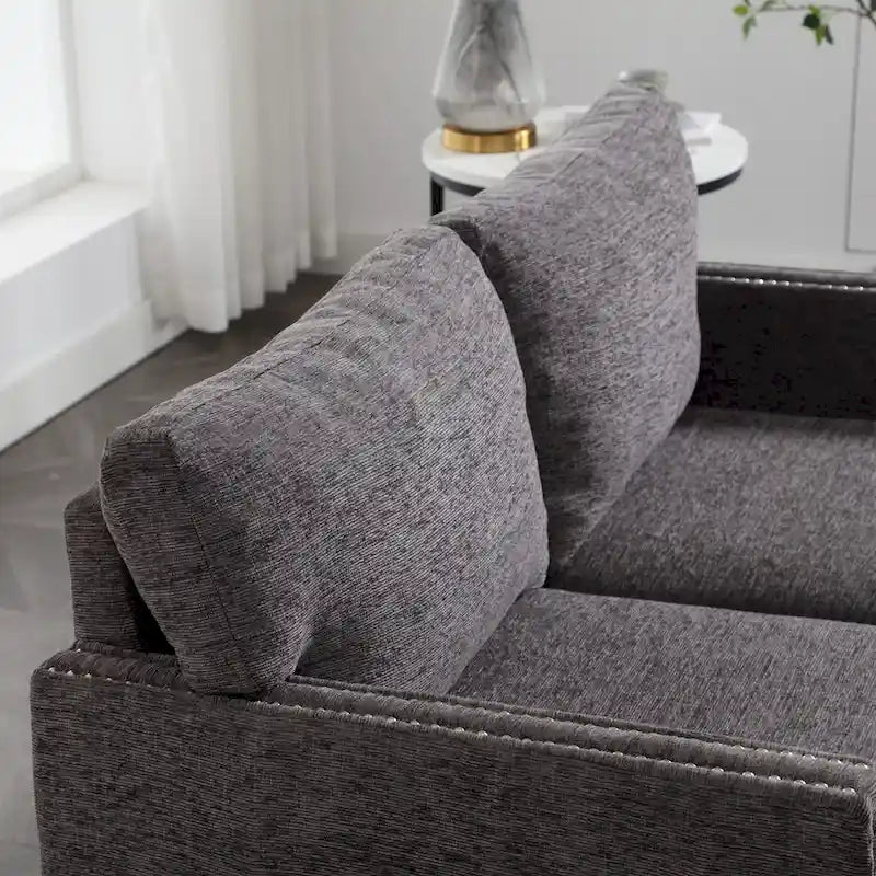Causeuse 2 places en tissu chenille avec poches de rangement latérales