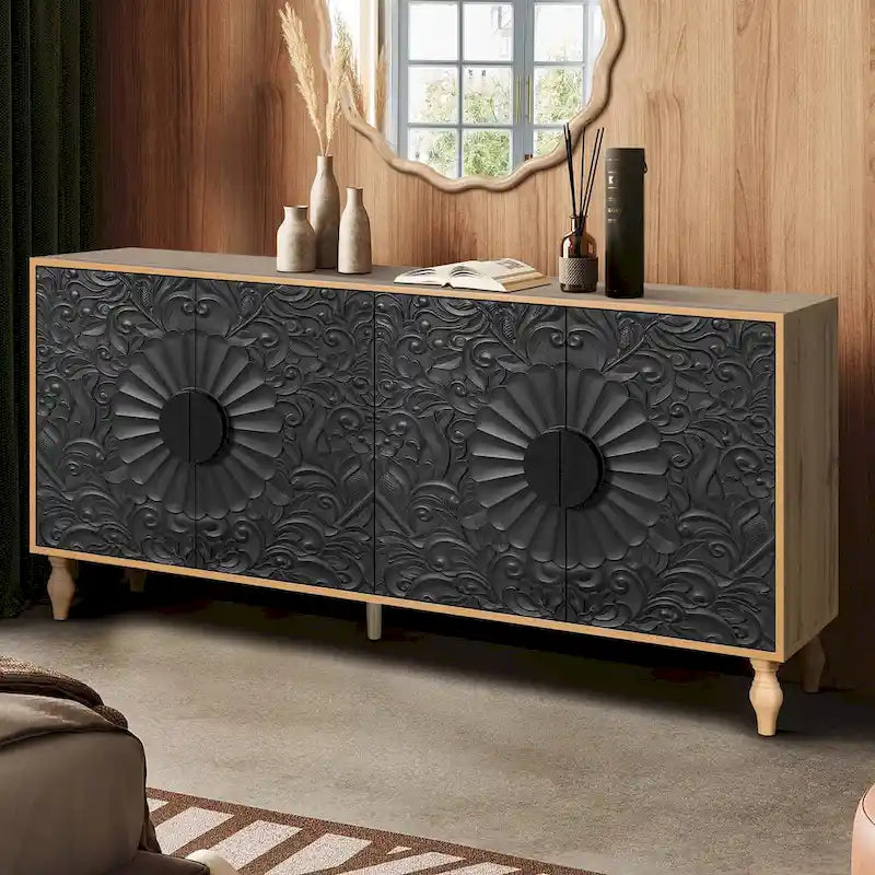 Meuble de rangement avec portes sculptées symétriques