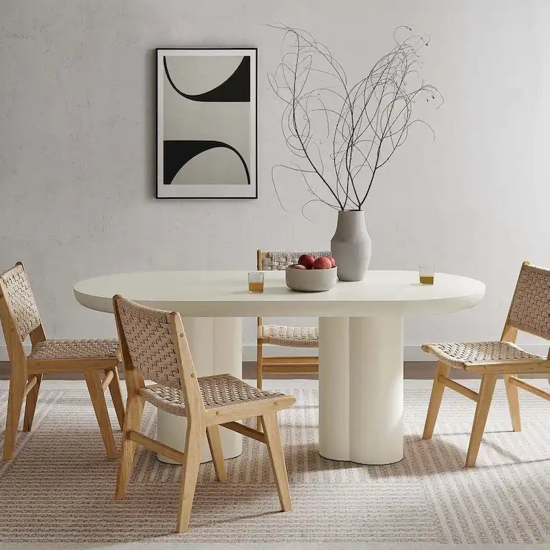 Table à manger ovale de 72 po avec finition aspect béton et base à double piédestal