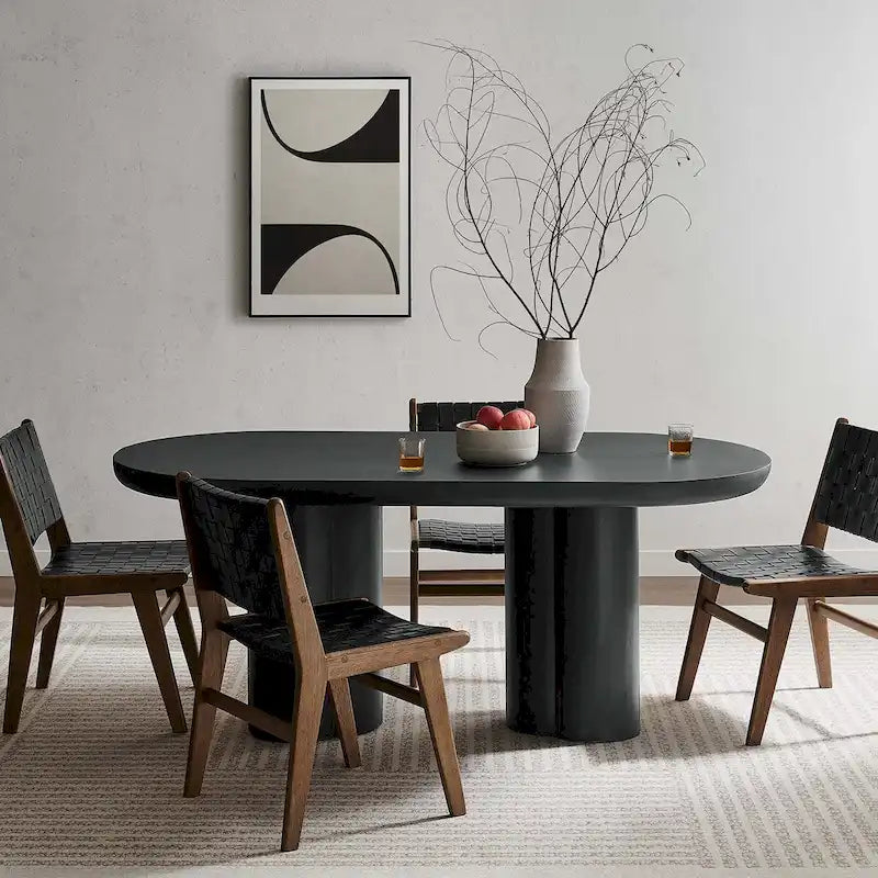 Table à manger ovale de 72 po avec finition aspect béton et base à double piédestal