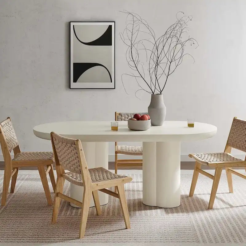 Table à manger ovale de 72 po avec finition aspect béton et base à double piédestal