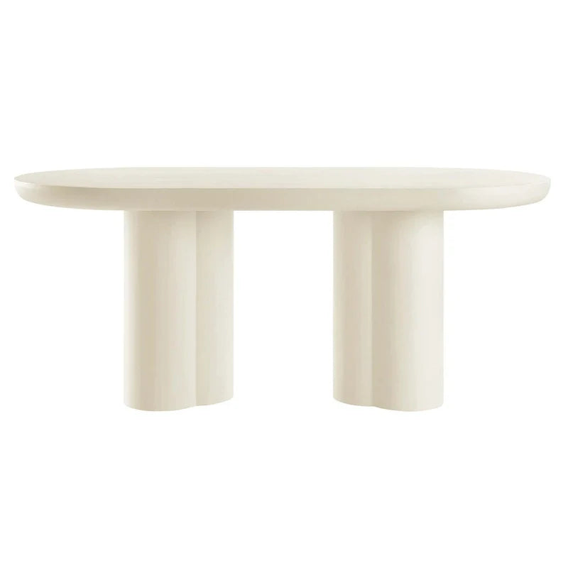Table à manger ovale de 72 po avec finition aspect béton et base à double piédestal