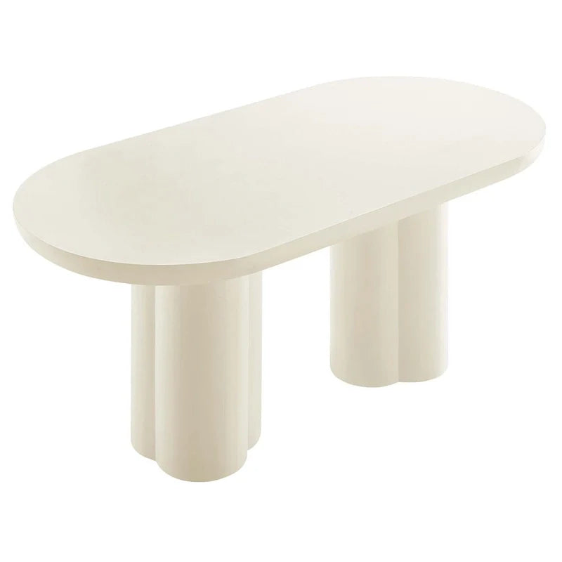Table à manger ovale de 72 po avec finition aspect béton et base à double piédestal