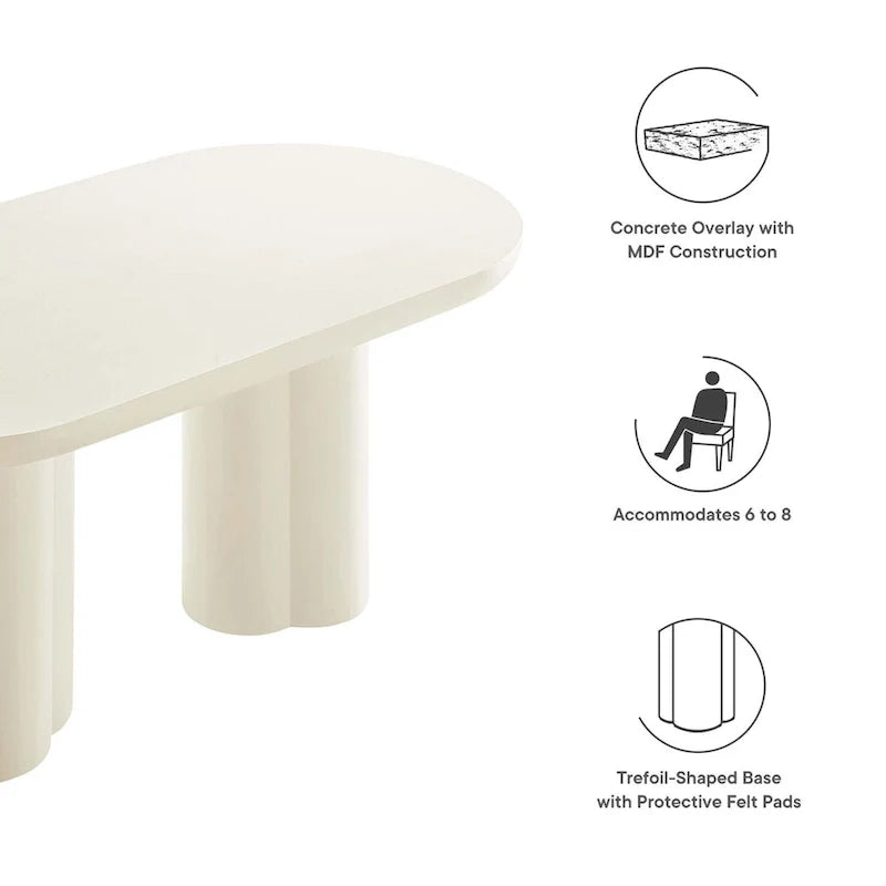 Table à manger ovale de 72 po avec finition aspect béton et base à double piédestal