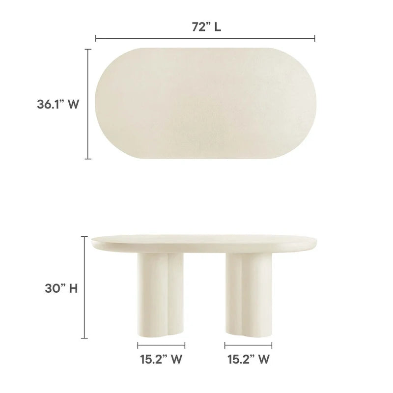 Table à manger ovale de 72 po avec finition aspect béton et base à double piédestal