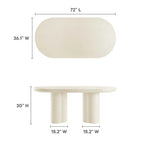 Table à manger ovale de 72 po avec finition aspect béton et base à double piédestal