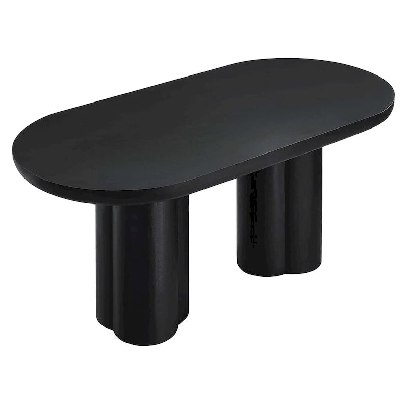 Table à manger ovale de 72 po avec finition aspect béton et base à double piédestal