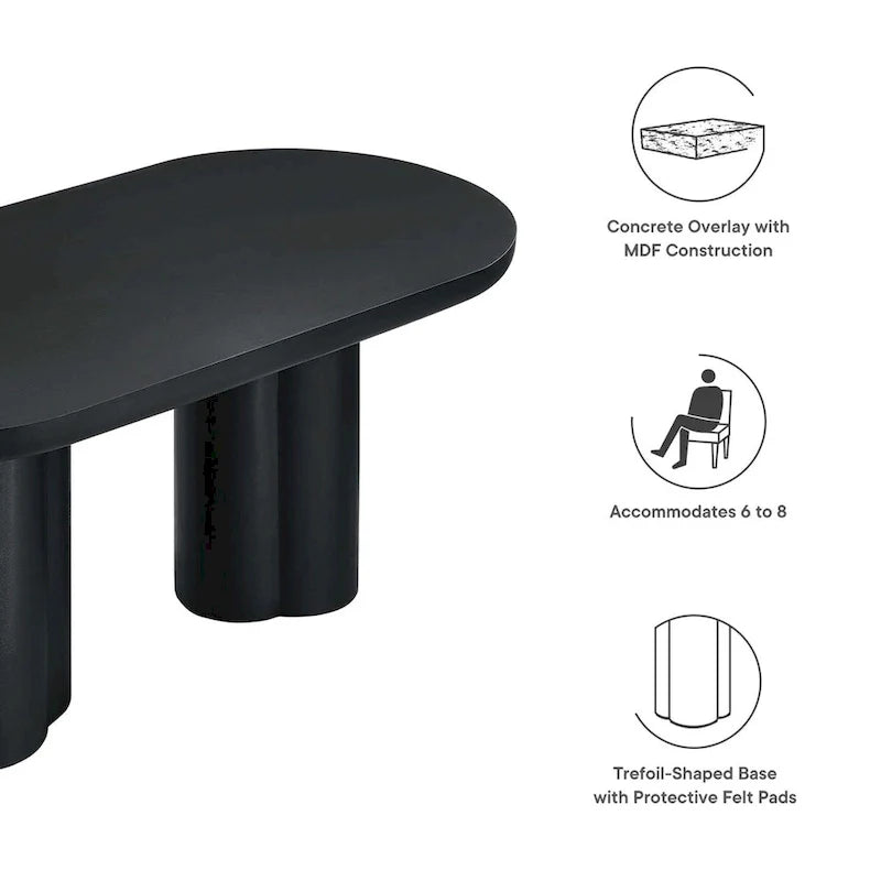 Table à manger ovale de 72 po avec finition aspect béton et base à double piédestal