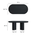 Table à manger ovale de 72 po avec finition aspect béton et base à double piédestal