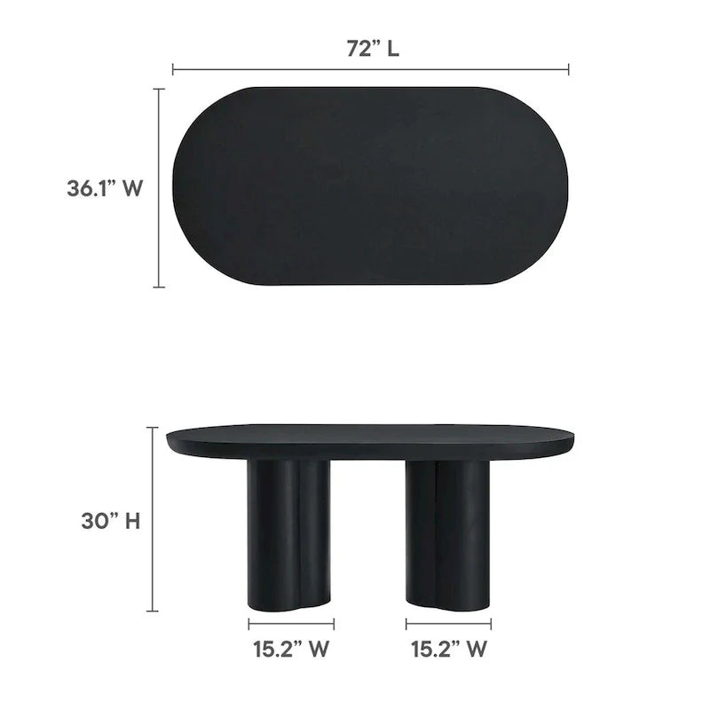 Table à manger ovale de 72 po avec finition aspect béton et base à double piédestal