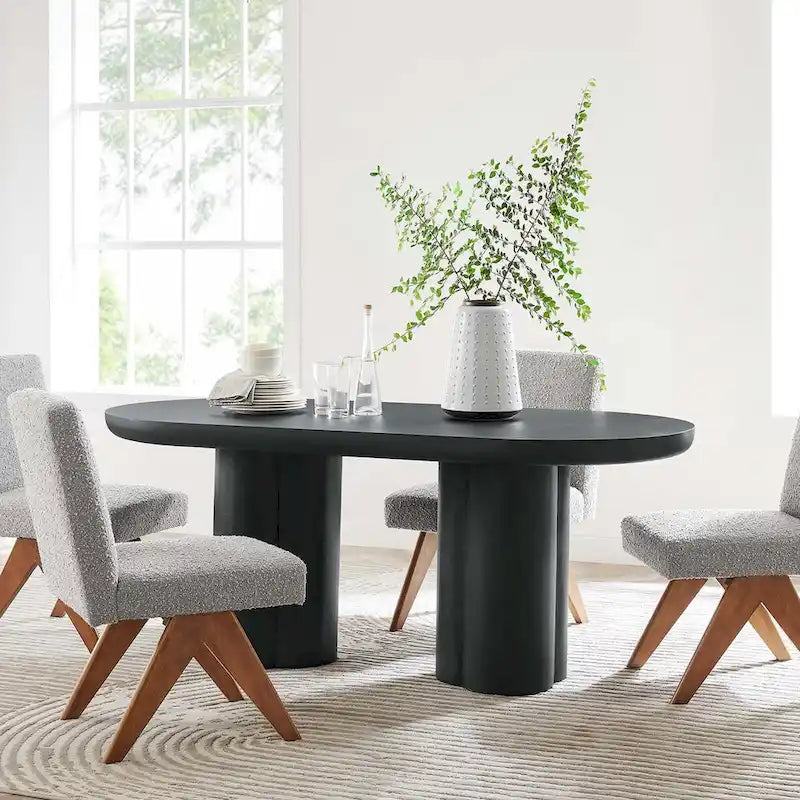 Table à manger ovale de 72 po avec finition aspect béton et base à double piédestal