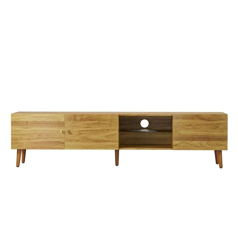Meuble TV de 70 po de style Mid-Century avec rangement à 3 portes
