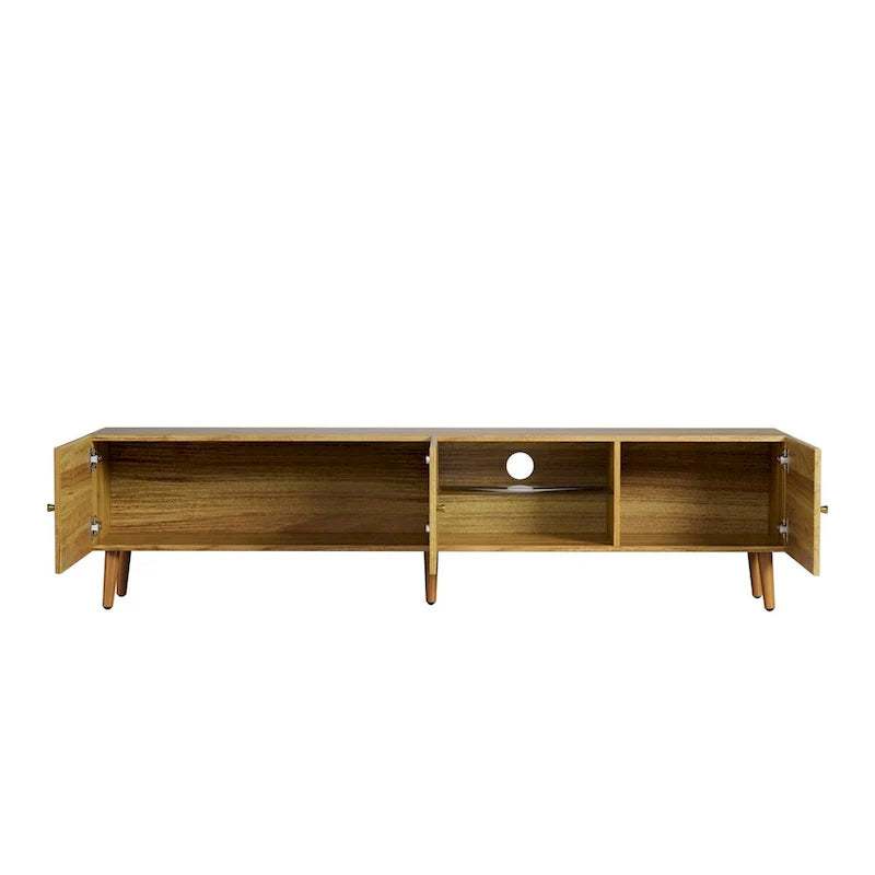 Meuble TV de 70 po de style Mid-Century avec rangement à 3 portes