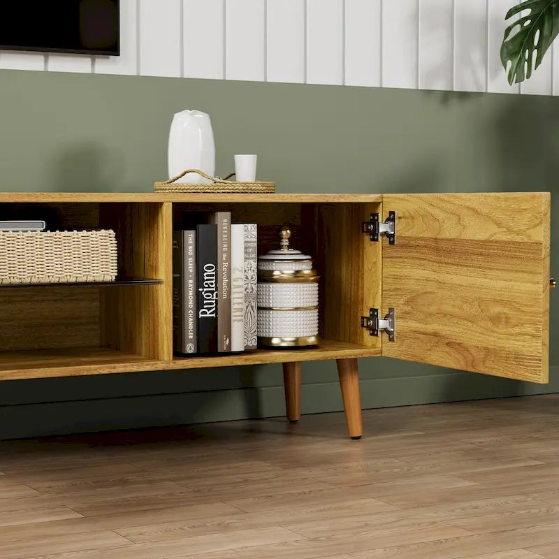 Meuble TV de 70 po de style Mid-Century avec rangement à 3 portes