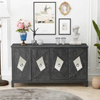 Meuble de rangement 4 portes avec miroirs et pieds en bois massif