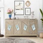 Meuble de rangement 4 portes avec miroirs et pieds en bois massif