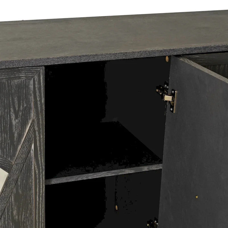 Meuble de rangement 4 portes avec miroirs et pieds en bois massif