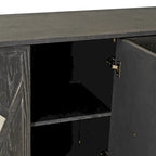 Meuble de rangement 4 portes avec miroirs et pieds en bois massif