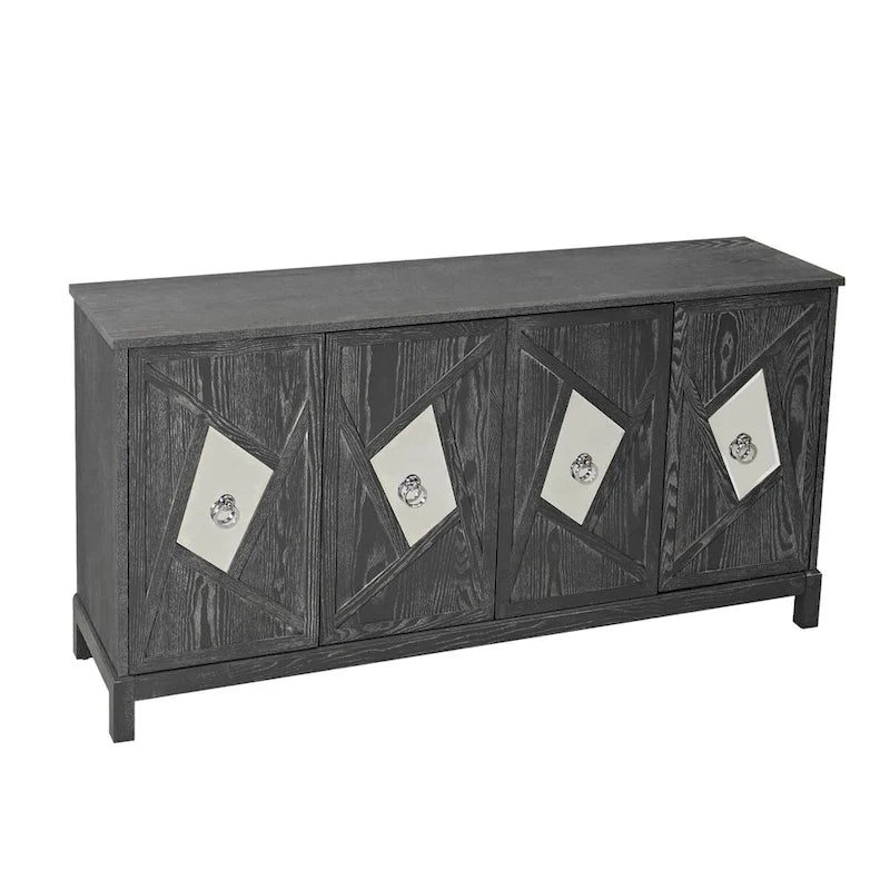 Meuble de rangement 4 portes avec miroirs et pieds en bois massif