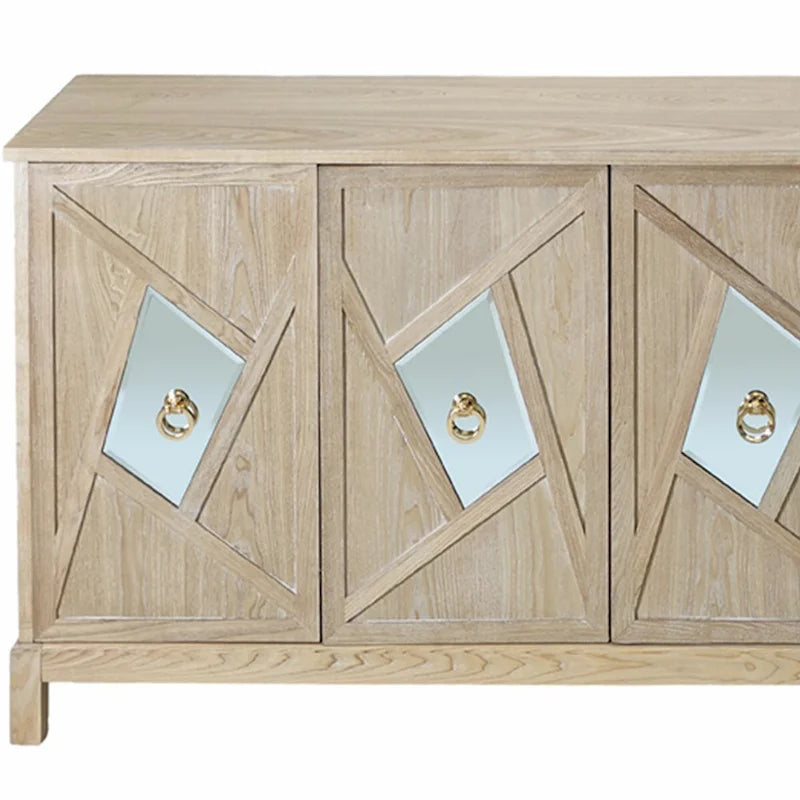 Meuble de rangement 4 portes avec miroirs et pieds en bois massif