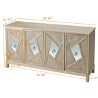 Meuble de rangement 4 portes avec miroirs et pieds en bois massif