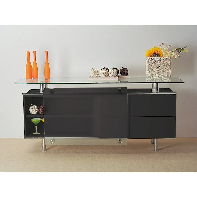 Buffet laqué 71 po avec portes coulissantes en verre dépoli