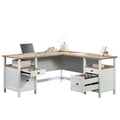 Bureau d'angle avec tiroirs et étagères ouvertes - Blanc