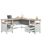 Bureau d'angle avec tiroirs et étagères ouvertes - Blanc