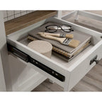 Bureau d'angle avec tiroirs et étagères ouvertes - Blanc