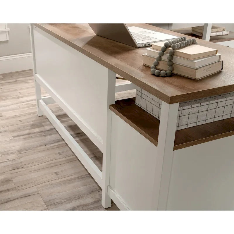 Bureau d'angle avec tiroirs et étagères ouvertes - Blanc