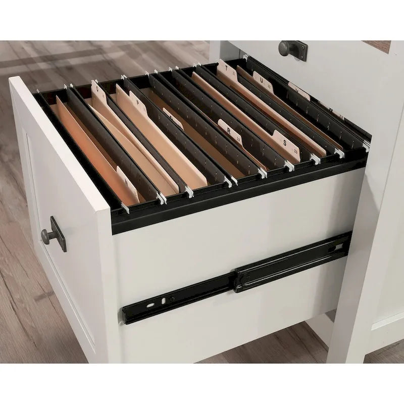 Bureau d'angle avec tiroirs et étagères ouvertes - Blanc