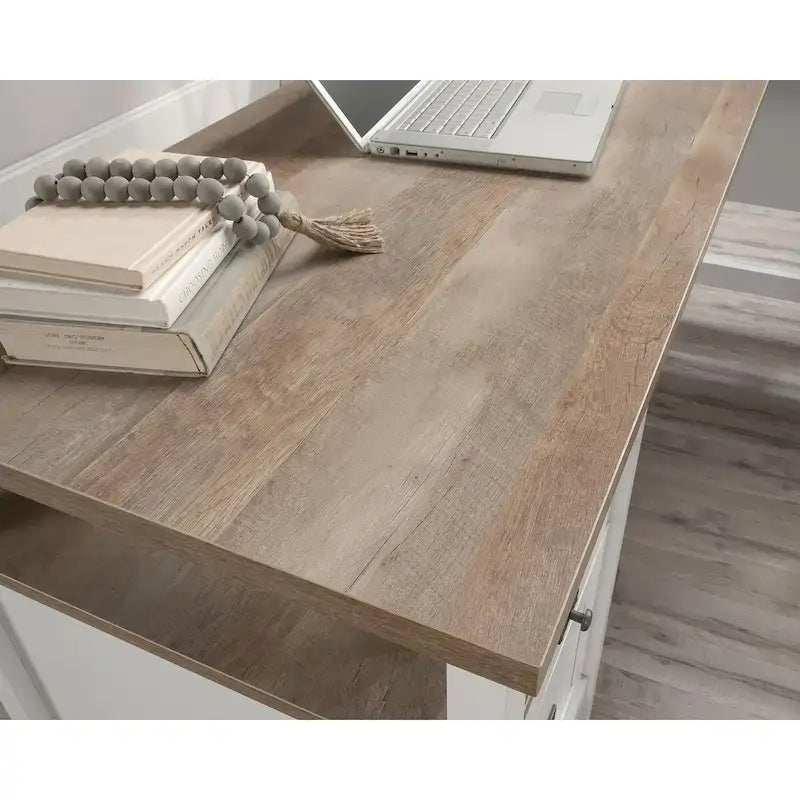 Bureau d'angle avec tiroirs et étagères ouvertes - Blanc