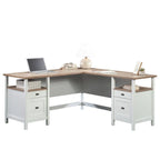 Bureau d'angle avec tiroirs et étagères ouvertes - Blanc