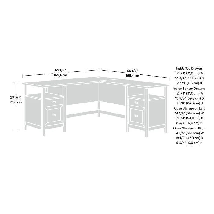 Bureau d'angle avec tiroirs et étagères ouvertes - Blanc