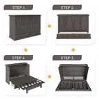 Meuble-lit escamotable Queen en pin massif avec port de chargement USB et tiroir de rangement