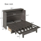 Meuble-lit escamotable Queen en pin massif avec port de chargement USB et tiroir de rangement
