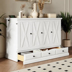 Meuble-lit escamotable Queen en pin massif avec port de chargement USB et tiroir de rangement