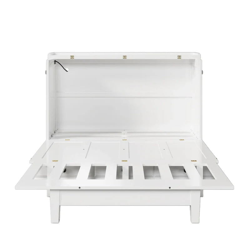 Meuble-lit escamotable Queen en pin massif avec port de chargement USB et tiroir de rangement